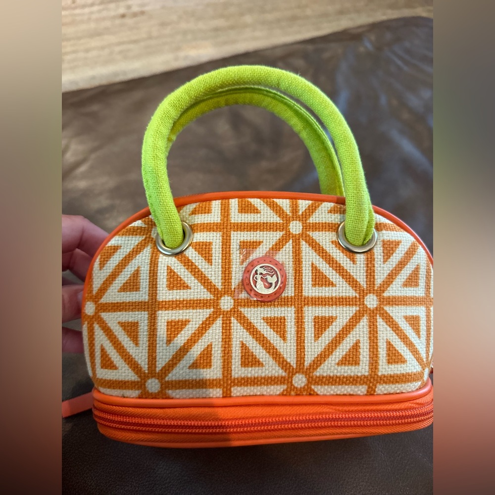 SPARTINA 449 DAUFUSKIE CREAM ORANGE GREEN LINEN DOUBLE PURSE OR MAKEUP BAG